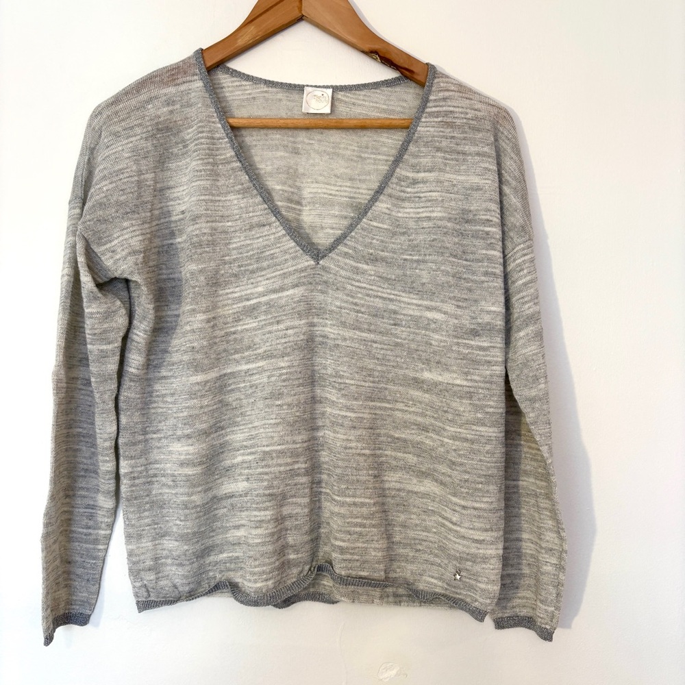 Des Petits Hauts Heather Gray V-Neck Sweater